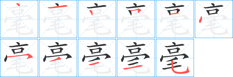 毫的筆順分步演示